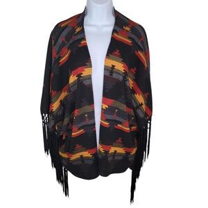 Wrangler Southwest Print Fringe Open Front Cardigan Size Medium